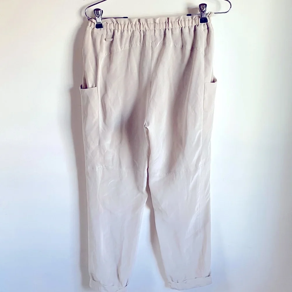 WILFRED By Aritzia Marais 100% Silk Tan Trouser Pants - Picture 4 of 5